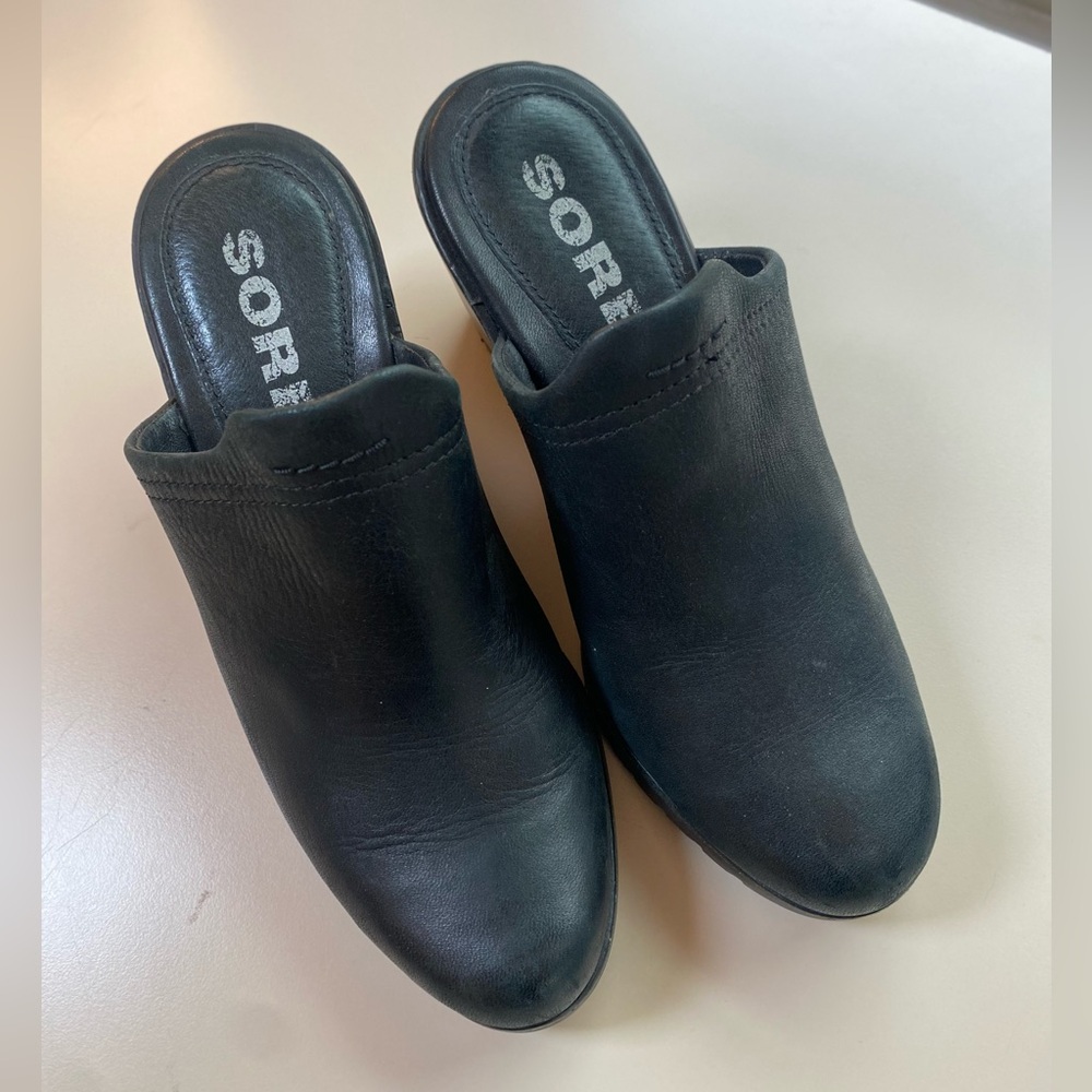 Sorel | Size 6.5 After Hours Black Wedge Leather Mule - Picture 4 of 7